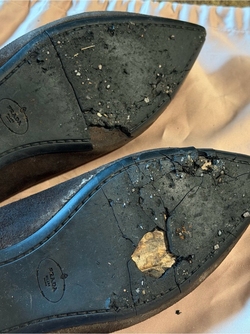 Prada Brown Suede Pointed-Toe Ballet Flats - Picture 7 of 7